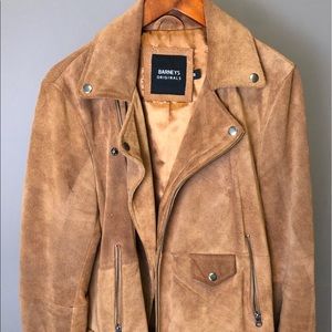 Barney’s NY tan leather suede biker jacket in (S)